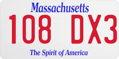 MA license plate 108DX3