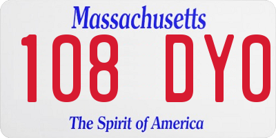 MA license plate 108DY0