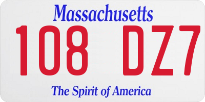 MA license plate 108DZ7