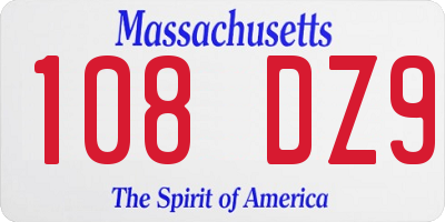 MA license plate 108DZ9