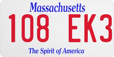 MA license plate 108EK3
