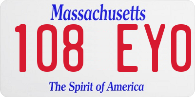 MA license plate 108EY0