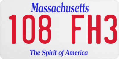MA license plate 108FH3