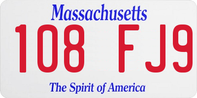 MA license plate 108FJ9