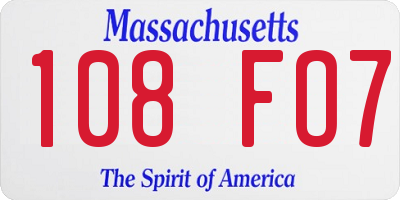 MA license plate 108FO7