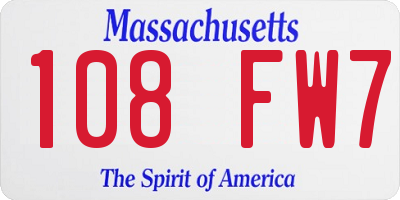 MA license plate 108FW7