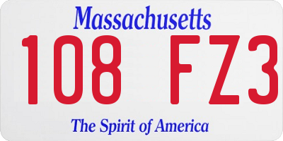 MA license plate 108FZ3