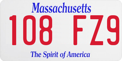 MA license plate 108FZ9