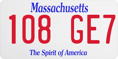 MA license plate 108GE7