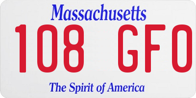 MA license plate 108GF0
