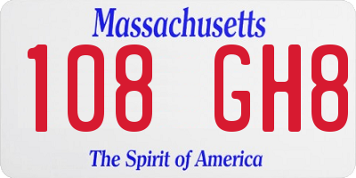 MA license plate 108GH8