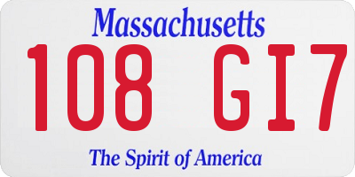 MA license plate 108GI7
