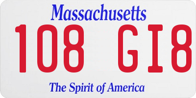 MA license plate 108GI8