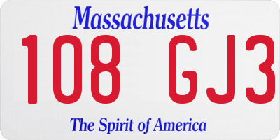 MA license plate 108GJ3