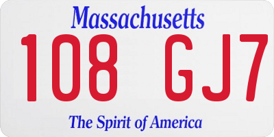 MA license plate 108GJ7