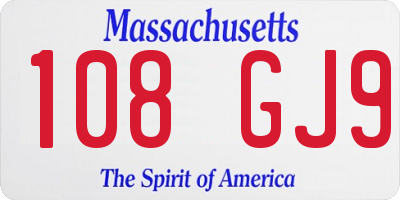 MA license plate 108GJ9