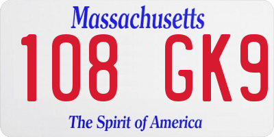 MA license plate 108GK9