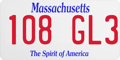 MA license plate 108GL3
