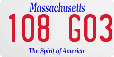 MA license plate 108GO3