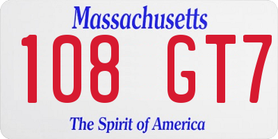 MA license plate 108GT7