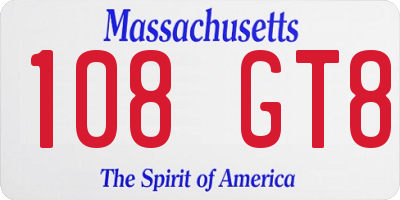 MA license plate 108GT8