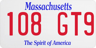 MA license plate 108GT9