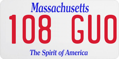 MA license plate 108GU0
