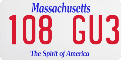 MA license plate 108GU3