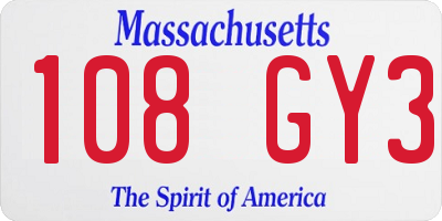 MA license plate 108GY3