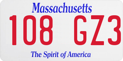 MA license plate 108GZ3