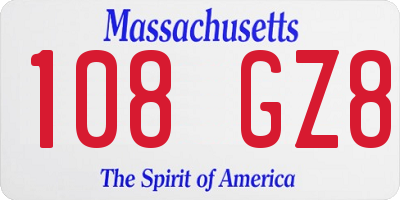 MA license plate 108GZ8