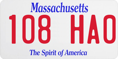 MA license plate 108HA0