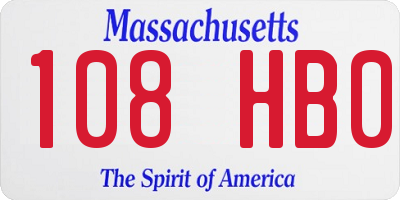 MA license plate 108HB0