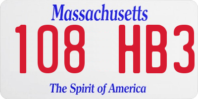 MA license plate 108HB3