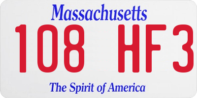 MA license plate 108HF3