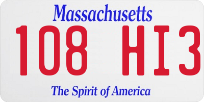 MA license plate 108HI3