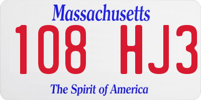 MA license plate 108HJ3
