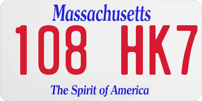 MA license plate 108HK7