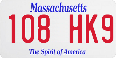 MA license plate 108HK9