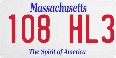 MA license plate 108HL3