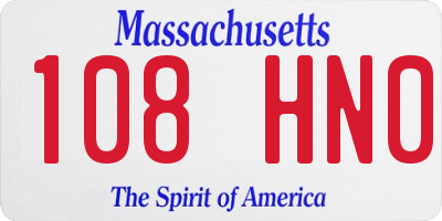 MA license plate 108HN0