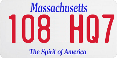 MA license plate 108HQ7