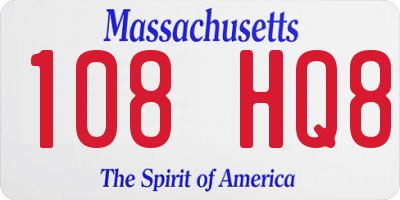 MA license plate 108HQ8