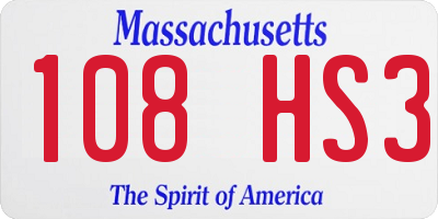 MA license plate 108HS3