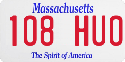 MA license plate 108HU0