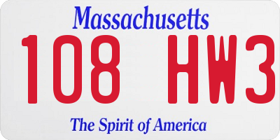 MA license plate 108HW3