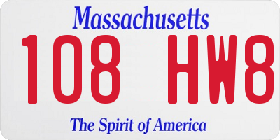 MA license plate 108HW8