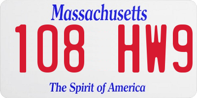 MA license plate 108HW9