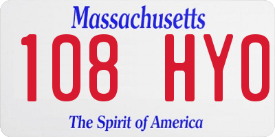 MA license plate 108HY0