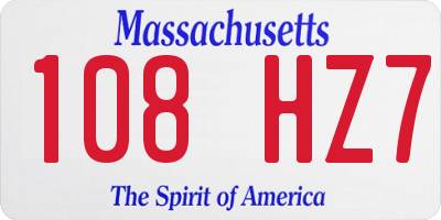 MA license plate 108HZ7